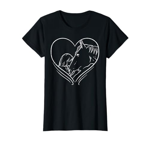 Heart Girl Kissing Horse Riding Rider Equestrian Girls Women T-Shirt