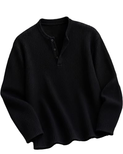 Buy AUSK Men's Premium Frill Texture Henley T Shirts | Full Sleeve Cotton Blend Casual T Shirt | Regular Fit T Shirts for Men | Ideal, Travel & Office Wear Black at Amazon.in - Image 2