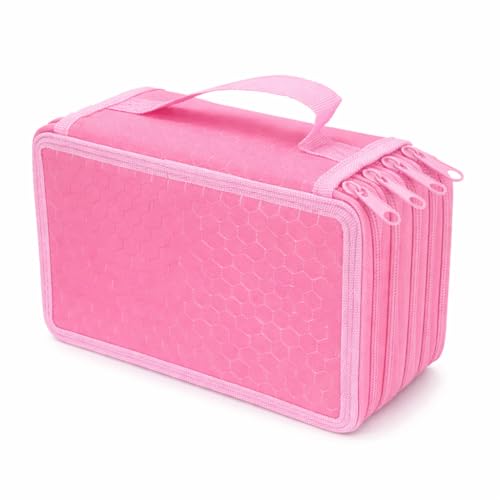 Estojo Escolar Grande 72 Lápis Multiuso | 4 Compartimentos Organizador em Nylon Oxford para Lápis de Cor, Canetas, Maquiagem e Materiais de Arte (Rosa Claro)