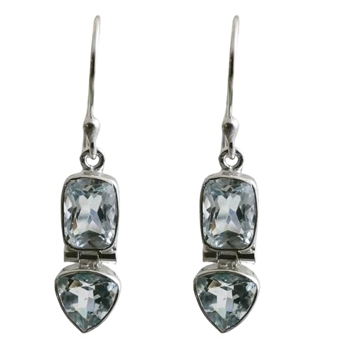 Boucles d'oreilles topaze bleue argent 925 de haute joaillerie en pierre naturelle