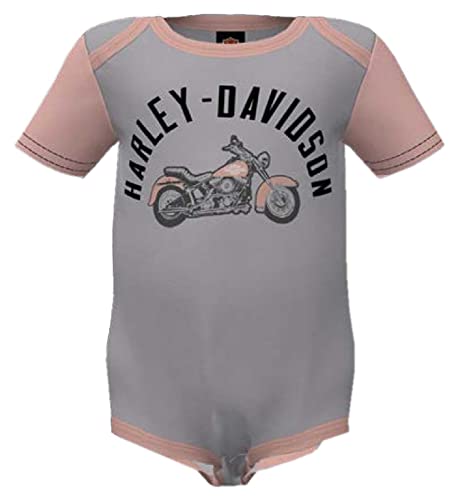 Harley-Davidson Baby Girls' 2-Pack Colorblocked Rib Creeper Set - Gray/Pink2