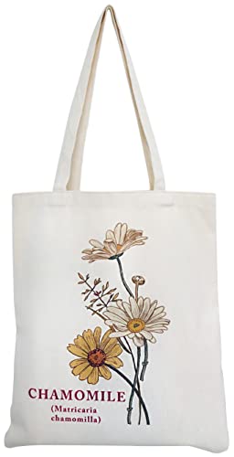 Canvas Floral Botanical Tote Bag For Women, Reusable Grocery Bags, Cute Cat Tote Bags Aesthetic For Shopping #TOP9