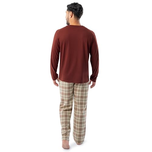 Image of Fruit of the Loom Men's Jersey Knit Top and Flannel Pant Pajama Sleep Set