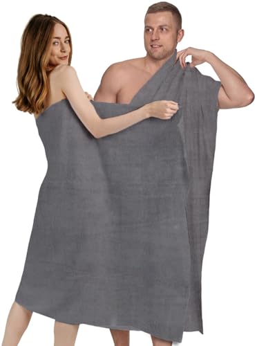altego Saunahandtuch 100 x 200 cm Grau – Saunatuch Baumwolle, Badehandtuch groß, Premium Qualität