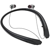 LHKLUK Neckband Bluetooth Headphones with Wireless Retractable Earbuds, Built-in Mic & Vibration Alerts - IPX5 Sweatproof Earphones, Noise Cancelling Headset for Sports, Running, Driving (Black)