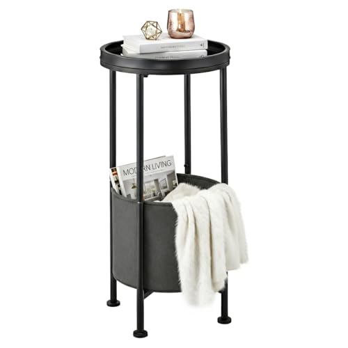 ZEXVIDA Small Round Side Table with Storage Basket, 2-Tier Round End Table for Living Room & Bedroom, 26 Tall Nightstand Modern Sofa End Table for Small Spaces (Black)