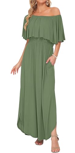 AUSELILY Womens Off the Shoulder Dress Summer Casual Long Ruffle