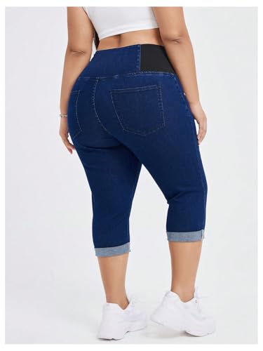 Verdusa Women's Plus Size Capri Jeans High Waisted Tummy Control Stretchy Fitted Denim Pants2