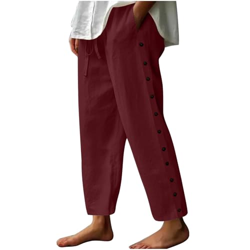 Pantalones Mujer Verano Rebajas,Algodón y Lino Pantalones Cintura Alta Elástico Pantalón Casual Deporte Ligeros Pants Playa Holgados Cómodo Pantalon con Bolsillos Trabajo Jogger Pants