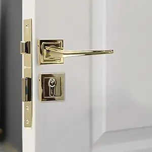 BonKaso F021665 Premium Zinc Heavy Duty Safe and Secure Mortise Main Door Lock Set with Door Handle and 3 Keys for Home, Office & Hotel - (Gold) Set of 1