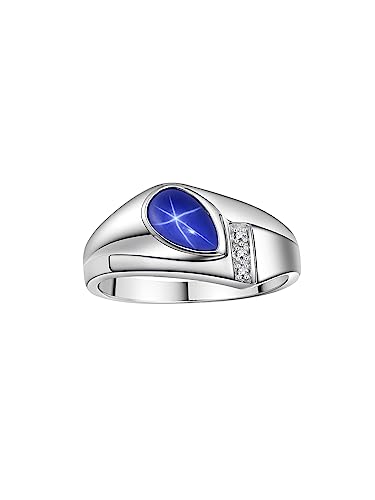 Rylos Men's Rings - Timeless Pear Shape Cabochon Gemstone & Diamonds - Elegant Tear Drop Rings for Men, Sterling Silver Rings in Sizes 8-13. Exquisite Men's Jewelry!