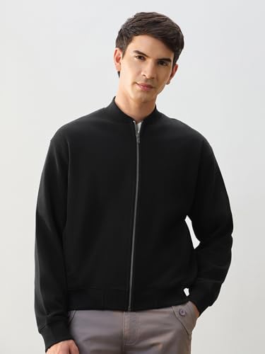 Image of Nobero Men's Premium Fleece Bomber Jacket | 280 GSM Fabric | Regular Fit Zip-Up Outerwear | Shirt Collar | Ribbed Cuffs & Hem | Casual Winter Layering Jacket