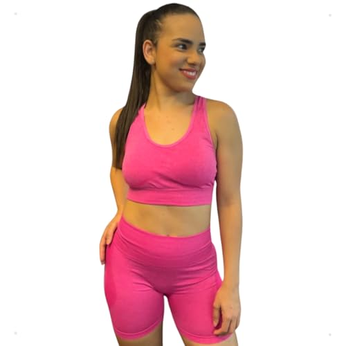 Top Short Conjunto Academia Fitness Levanta Bumbum Esportivo Feminino Short e Top Cós Alta (Rosa Chi