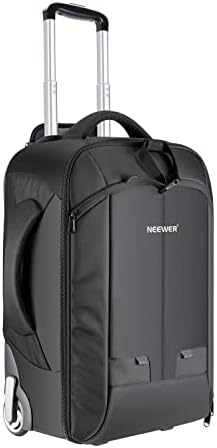 Neewer 2-in-1 Convertible Wheeled Camera Backpack Luggage Trolley Case with Double Bar, Anti-Shock Detachable Padded Compartment for SLR/DSLR Cameras, Tripod, Lens and Other Accessories (Black/Red)