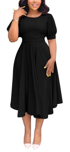 Image of Summer Dresses for Women Semi-Formal Fit Casual Slim Short Puff Sleeve O-Neck Elegant Swing A Line Maxi Dresses