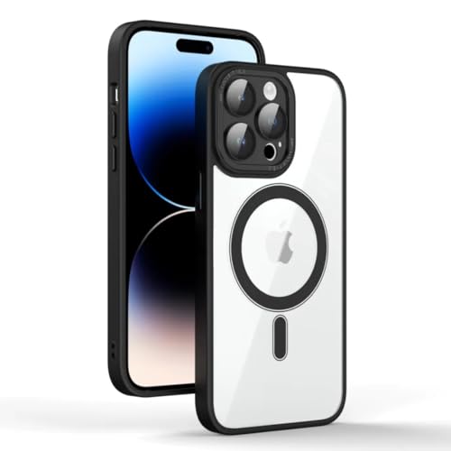 Image of MagIT Vision Case for iPhone 14 / iPhone 13 (6.1-inch) with Clear PC Back, Liquid TPU Full Body Frame, MagSafe Wireless Charging Compatible, Colored Aluminium Buttons (Clear)