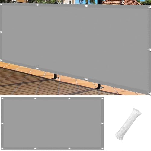 Pantalla para Balcón Impermeable 115 x 600 cm Protección de Privacidad Opaca Revestimiento para Balcón con Ataduras de Cables para Balcón Exterior de Jardín Terraza, Gris Claro