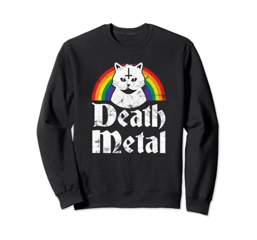 Death Metal Shirt Satanic Cat Rainbow Rock Goth Concert Tee Sudadera