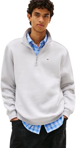 Tommy Jeans Men's TJM Reg Fleece 1/4Zip Mock Neck DM0DM20339 Half Zip Sweatshirt, Grey (Helium), L