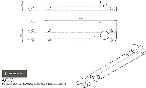 CARLISLE BRASS AQ83SC Surface Bolt C/W Extruded Keeper And Flat Keeper 202mm, Satin Chrome, 200 mm (8") - Image 3