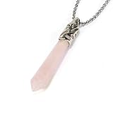 Gemstone Necklace, BRCbeads Rose Quartz Pendant Crystal Hexagonal Healing Point Reki Chakra Unisex Stainless Steel Chain 20 Inch