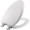 Bemis 19170CSLA 000 Alesio Toilet Seat with Chrome Hinges will Slow Close, Never Loosen and Provide the Perfect Fit, ELONGATED, High Density Enameled Wood, White
