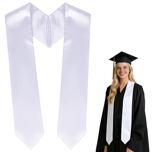 QOIUSO 60 Inch White Graduation Stole Plain Graduation Stoles Class of 2026 2025 Blank & DIY-Friendly Graduation Sash | Unisex Adult Graduation Stole for High School College & Graduates