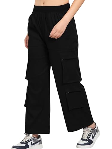Image of ADDYVERO Elastic Cotton Solid Non-Stretchable Regular Fit Full Length Women six Pockets Cargo Pant (Dark Green, 32)