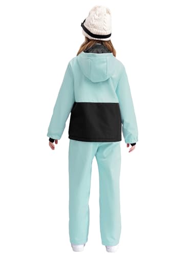 YiZYiF Kids Girls Winter Thick Warm Snowsuits Long Sleeve Color Block Hooded Jacket and Pants Ski Suit2