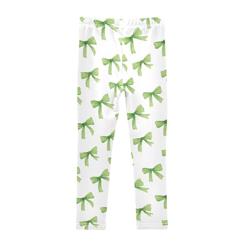 Girls' Athletic Leggings Ankle Length Yoga Dance Pants Kids Teen 4T Green Watercolor Bow2