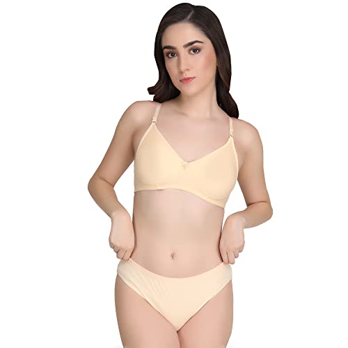Image of Non Padded Bra Panty Set - Made of Pure Cotton Full Coverage Non Wired Seamless Pushup Soft Cup for T-Shirt Saree Dress Sports Garment for Daily Use Everyday