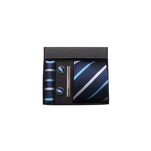 Image of Striped Plaid Polka Dot Mens Tie Formal Necktie Pocket Squares Ties Clips Cufflinks Classic for Men Set