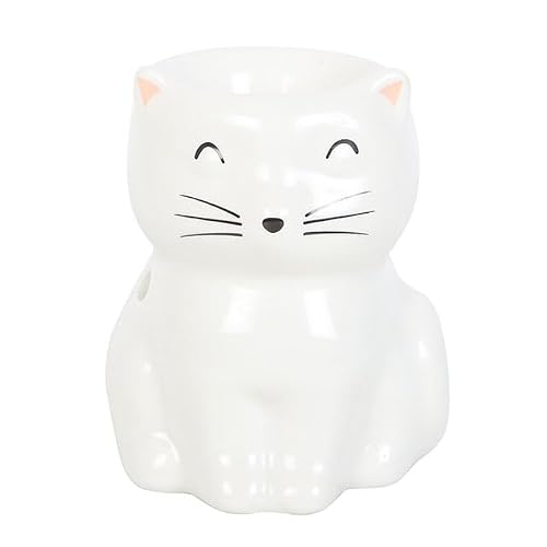 Image of White Cat Oil Burner | Ceramic Cat Wax Burner | Novelty Whispering Cat Home Fragrance