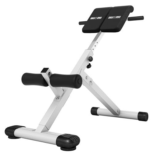GORILLA SPORTS® Hyperextension Rückentrainer - 5-fach Verstellbar, Klappbar, mit Beinfixierung, bis 120 kg, Schwarz/Weiß - Rückenstrecker, Bauchtrainer, Römischer Stuhl, Fitness, Training, Home Gym