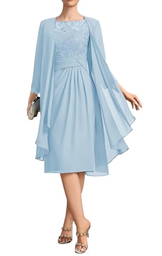2 Pieces Mother of The Bride Dress for Wedding Long Sleeve Lace Chiffon Formal Dress