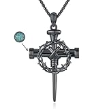 QHQPQ Schwarzes Kreuz Halskette für Männer Frauen 925 Sterling Silber Kreuz Anhänger Halsketten religiöser christlicher Schmuck Geschenke für Ehemann, M, Sterling Silber, Türkis