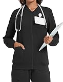 LOMON Scrub Jackets for Women Fall Bomber Jacket with Pockets (Black,Medium)