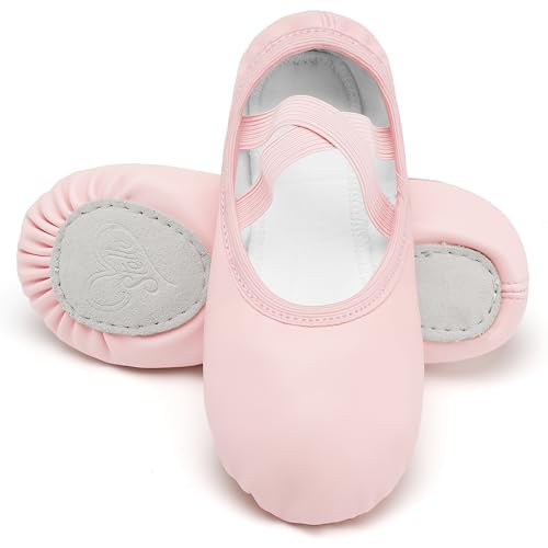 Stelle Girls Boys PU Leather Ballet Shoes Lace-Free Dance Slippers for Toddler/Little Kid/Big Kid(Pink,9MT)