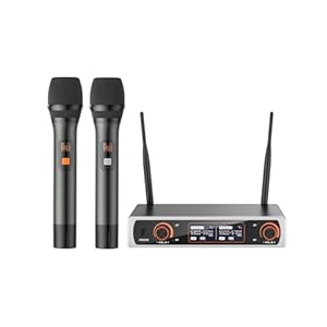 Wireless Microphones,Metal Dual Professional UHF Cordless Dynamic Wireless Microphone System for Church, DJ, Karaoke,Wedding, Home KTV Set,260Ft