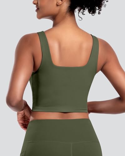 Womens Sports Bras 5 Packs - Square Neck Longline Workout Crop Tank Tops Padded Yoga Camisole with Built in Pads2