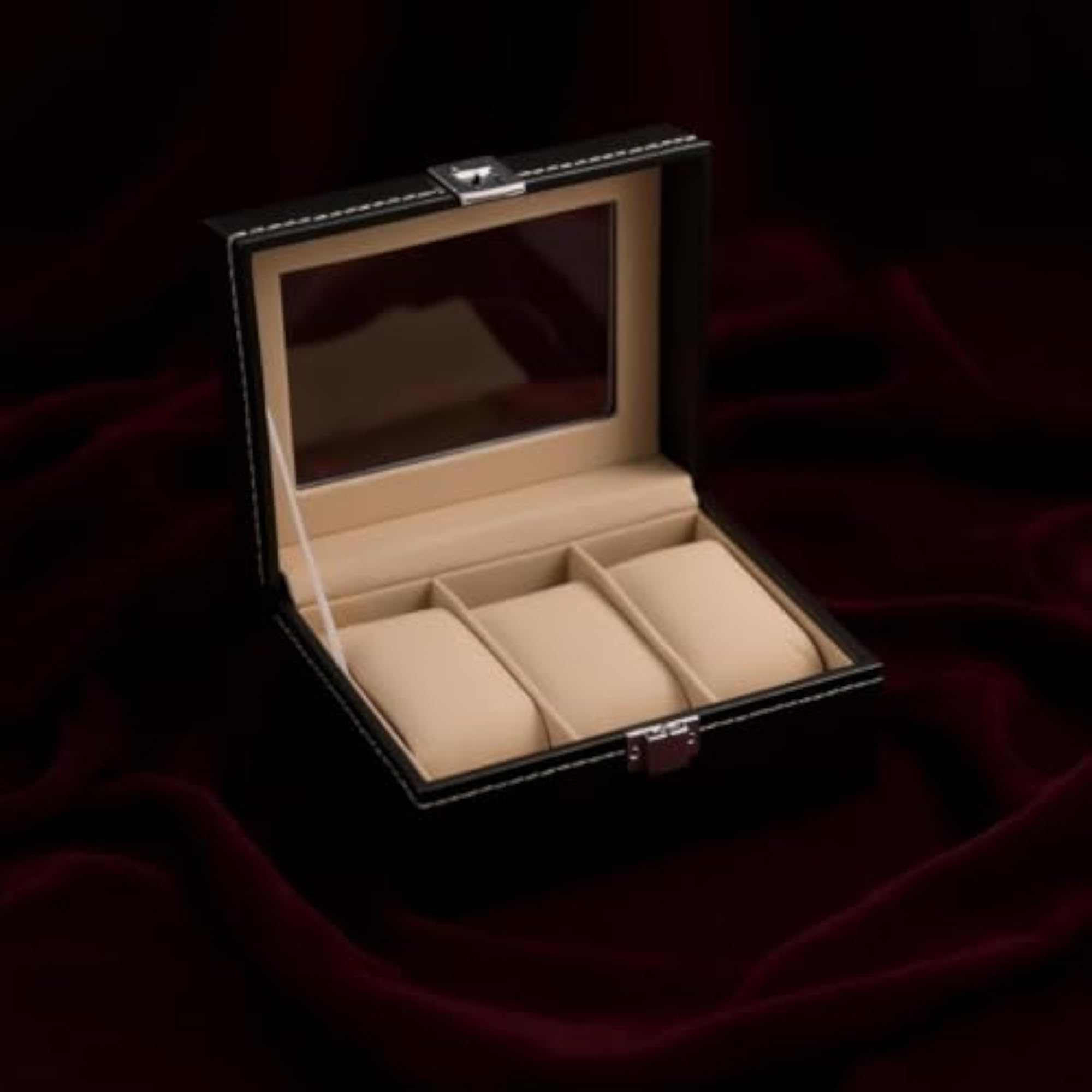 Padded Watch Display Box, Leather-Like Organizer with 12 Slots