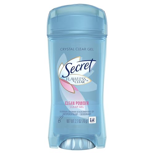 Secret Flawless Antiperspirant and Deodorant for Women, 48hr Sweat & Odor Protection, PH Balancing Minerals, Clear Gel, Clean Powder Scent, 2.7 oz