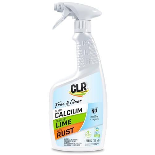 CLR Brands® Calcium, Lime & Rust Remover Free & Clear, No Dyes or Fragrances, Gentle Lime and Bathroom Descaler, Removes Hard Water Stains and Rust Deposits, 26 Oz Bottle (Pack of 1)