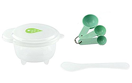 5 in 1 DIY Homemade Cosmetic Tool Facial Skin Care Mask Bowl Gauge Stick Set for Lady Women (Green)