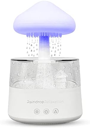 RaindropRelaxation - Mushroom Rain Humidifier – Water Drip & Essential Cloud Oil Diffuser for Home Aroma – Bedroom Night Light & Waterfall Lamp With Calming Rain Sounds to Help Sleeping & Stress