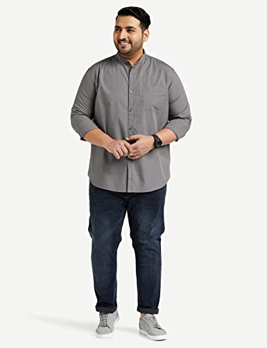 Image of Amazon Brand - Symbol Men's Solid Cotton Shirt | Chinese Collar | Casual | Plain | Full Sleeve | Summer-Regular Fit (Available in Plus Sizes)