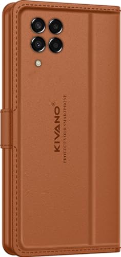Image of KIVANO LUXE Compatible for Samsung Galaxy M33 5G Luxury Handmade Leather Magnetic Flip Folio Case | Card Holder & Kickstand | Slim Protective Cover | Unisex - Brown