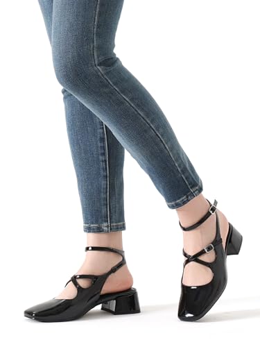 Womens Mary Jane Heels Chunky Low Heel Slingback Pumps with Ankle Strap Square Toe Wedding Party Dress Shoes4