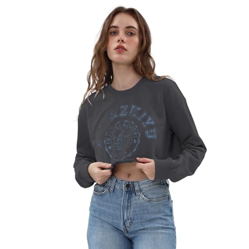 Sweat à capuche court femme sweat-shirt imprimé manches longues automne