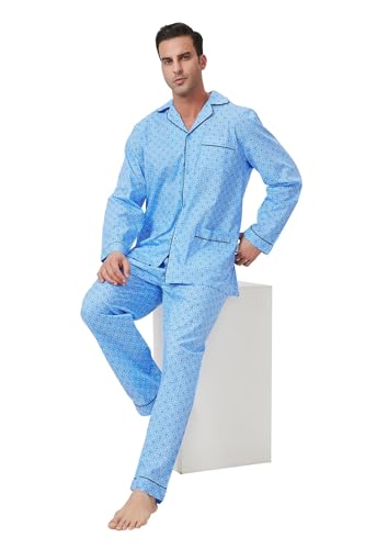 Image of GLOBAL Mens Pajamas Set, 100% Cotton Woven Drawstring Sleepwear Set with Top and Pants /Bottoms